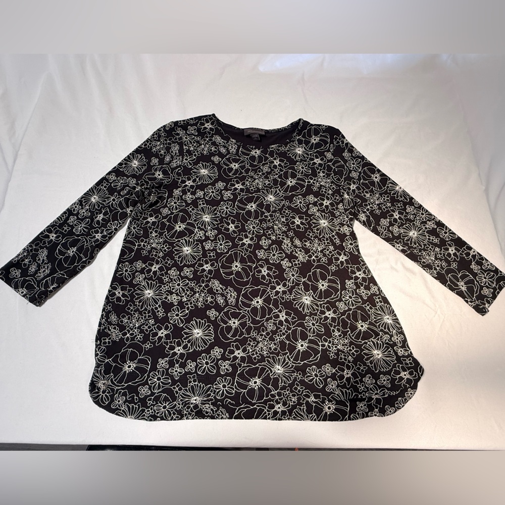 J. Jill Black Crewneck Sweater with White Floral Print
